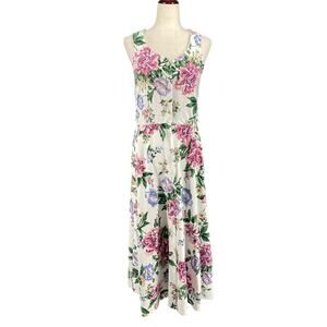 Vtg Allison Gray Bohemian Romantic Floral Button Down Midi Dress 8 White Pink